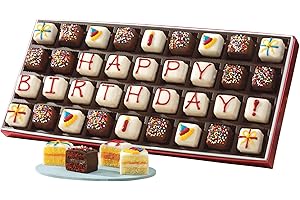 The Swiss Colony Birthday Petits Fours Cake Assortment – Gourmet Mini Layer Cakes in Chocolate, Vanilla, Lemon, and Orange – Hand-Decorated Dessert to Celebrate Special Occasions