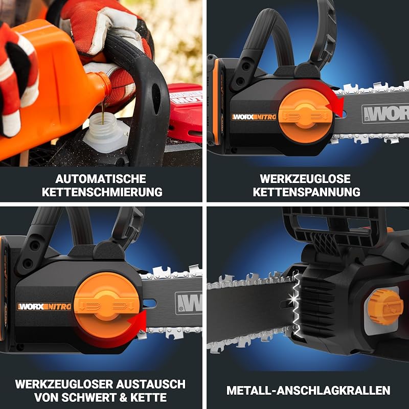 WG350E.9 Profi Akku Kettensäge 20V, ohne Akku & Ladegerät