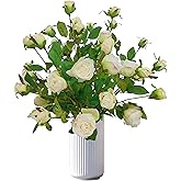 ATFL 6 Pcs Ivory Rose Artificial Flowers Real Look, 25.6'' Fake Faux Silk Roses with Long Stems for Tall Vase,Ivory Flower Bouquet for Home Decor,Flores Irosas Artificiales para Decoracion
