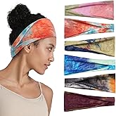 QIUTIMIY Tie Dye Headbands for Women, 6 Pack Wide Non-Slip Stretchy Hair Bands for Yoga, Workout, Running, Fashion Hair Accessories for Women's Hair（Shape 4）