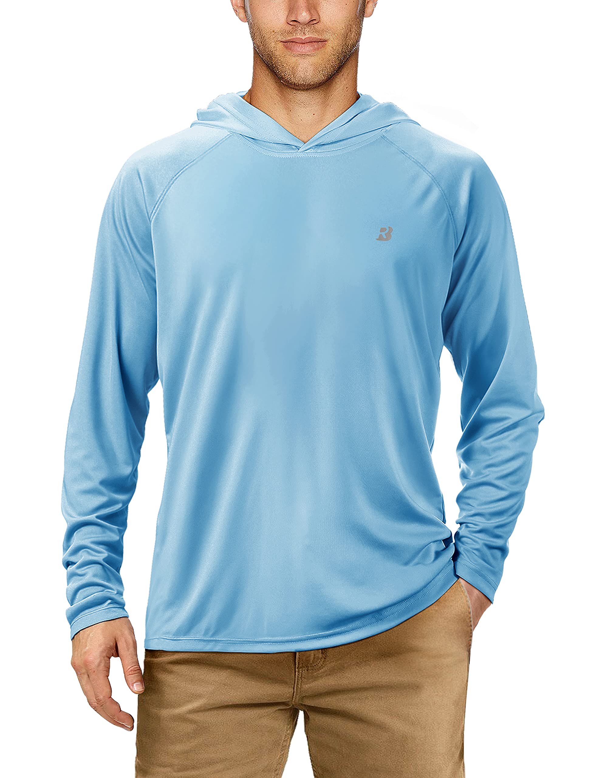 Roadbox UPF 50+ Fishing Shirts for Men, Long Sleeve UV Sun Protection Hoodie, Outdoor Hiking Running Swimming Rash Guard