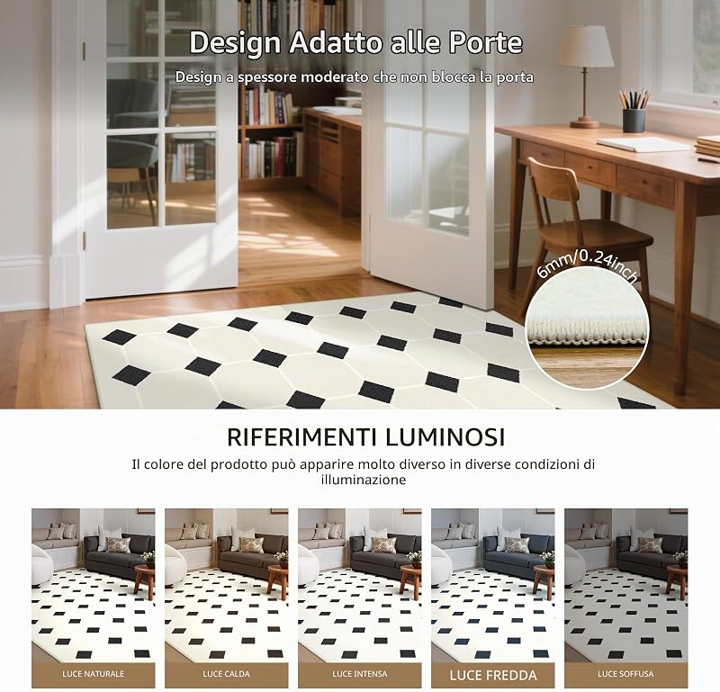 Tappeto Interno Esterno Effetto Sisal Minimalista, Tessitura Piatta, Lavabile Antiscivolo Resistente alle Intemperie, Motivo Piastrelle Smaltate per Balcone Terrazza Soggiorno 160x230 cm