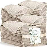 Buryeah 12 Pcs Wedding Flannel Fleece Throw Blanket Bulk with Thank You Card and Ribbon, 50 x 60 in Oeko-TEX Standard 100 Certified Blankets Outdoor Wedding, Guest Party Souvenirs (Khaki)