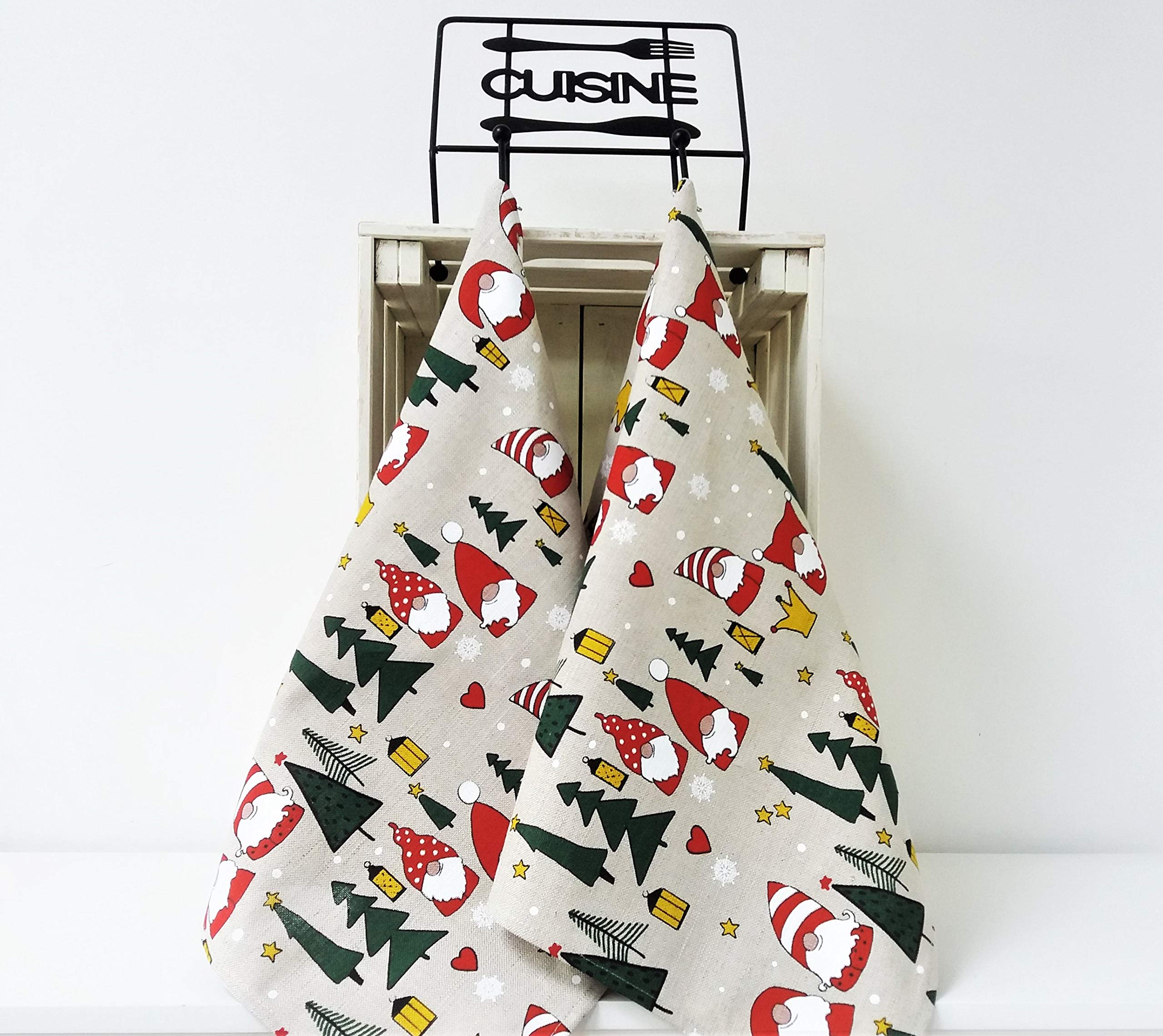 A Pair of Linen Cotton Christmas Tea Towels Kitchen Towels (pack of 2 towels)