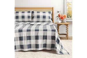 Extra Soft Buffalo Check 100% Turkish Cotton Flannel Sheet Set. Warm, Cozy, Lightweight, Luxury Winter Bed Sheets. Belle Coll
