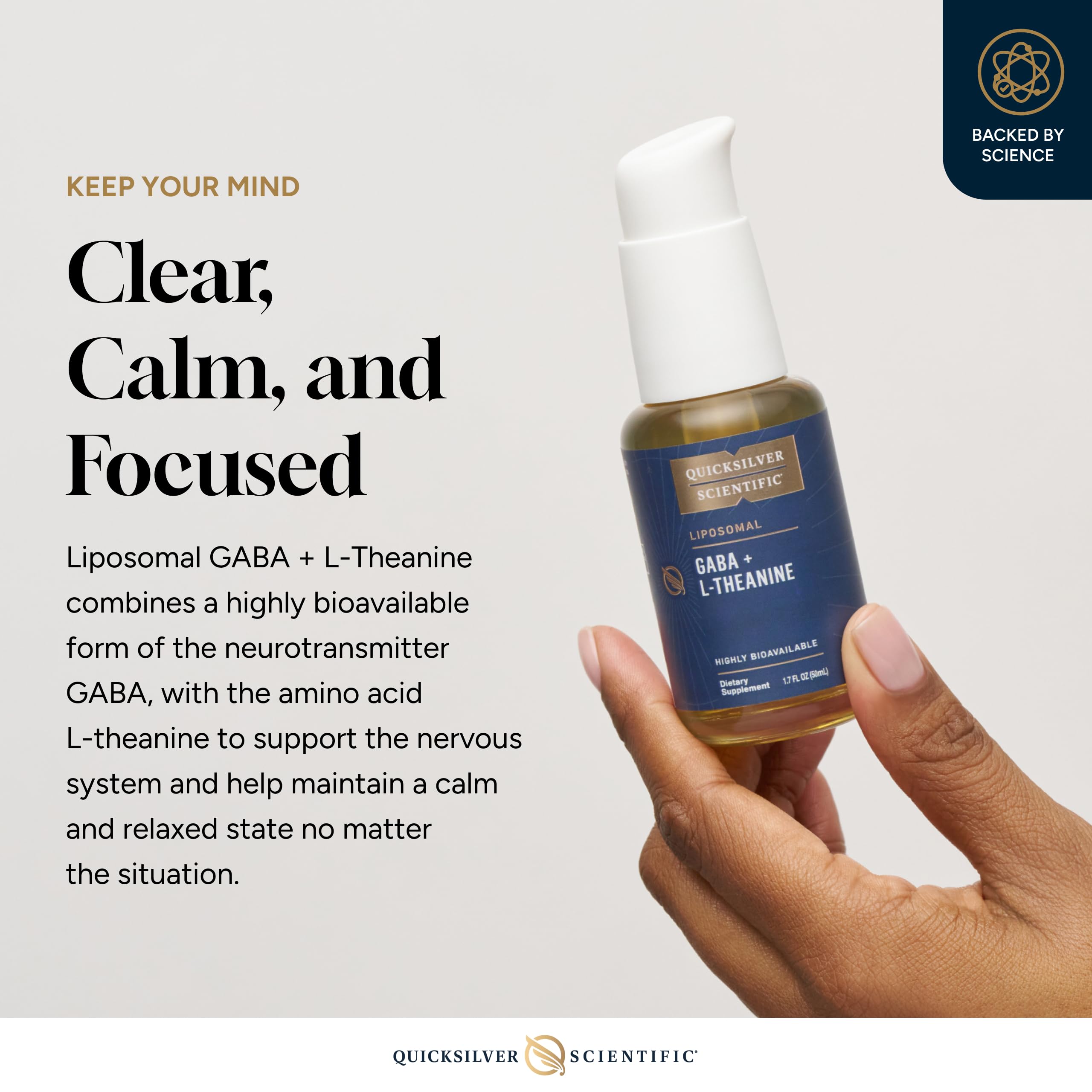 Quicksilver Scientific Liposomal GABA + L Theanine - Calm, Stress Response & Brain Support - Bioavailable GABA Supplement with L Theanine 100mg (1.7oz/50ml)