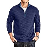 COOFANDY Mens Quarter Zip Pullover Mock Neck Quilted Sweatshirt Casual Long Sleeve Polo Sweater