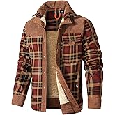 HYPESTFIT Men's Corduroy Plaid Sherpa Lined Flannel Shirt Jacket Fleece Coat