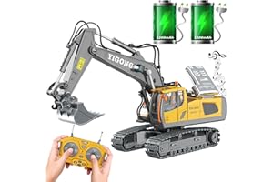 BYCICI Remote Control Excavator Toy for Boys 4-7, RC Excavator 680-degree Turns with Metal Shovel Lights & Sounds and 2 Batteries,Construction Toys Best Birthday Gifts for Boys 6 7 8 9 10 11 Year Old