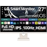 LG 27U511SA-W 27-Inch Smart Full HD (1920 x 1080) IPS Computer Monitor, 100Hz, Built-in Speaker, Airplay, Bluetooth, Screen Share, Flicker Safe, Reader Mode, Remote Control, HDMI, Tilt Stand, White