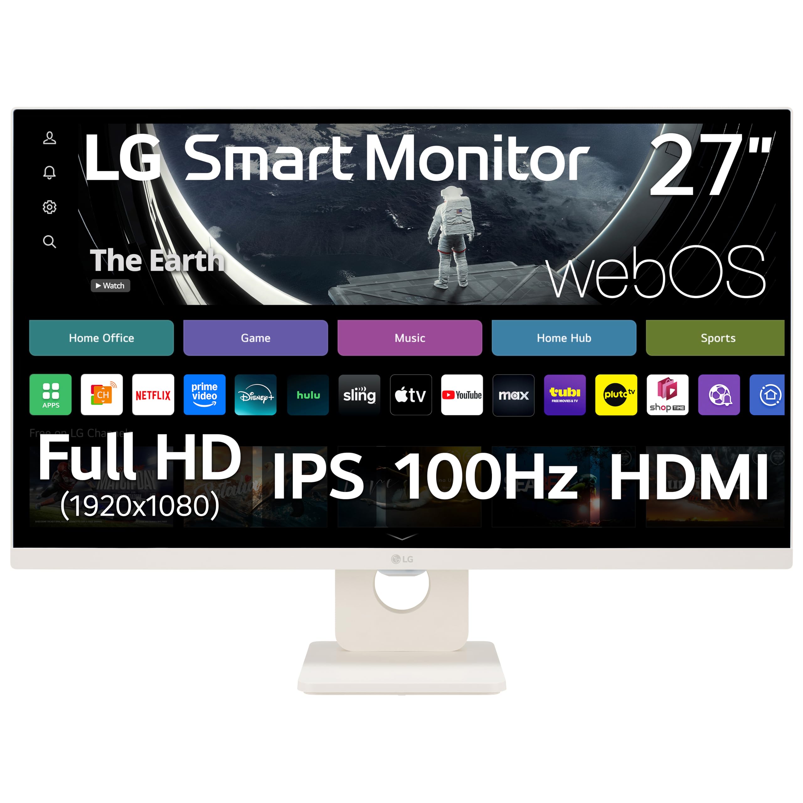 LG 27U511SA-W 27-Inch Smart Full HD (1920 x 1080) IPS Computer Monitor, 100Hz, Built-in Speaker, Airplay, Bluetooth, Screen Share, Flicker Safe, Reader Mode, Remote Control, HDMI, Tilt Stand, White
