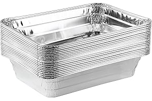 PLASTICPRO Disposable 2 LB Aluminum Takeout Tin Foil Baking Pans 6'' X 8'' X 2'' Inch Bakeware - Cookware Perfect for Baking Cakes,Brownies,Bread, Meatloaf, Lasagna, or Lunchbox, Pack of 20