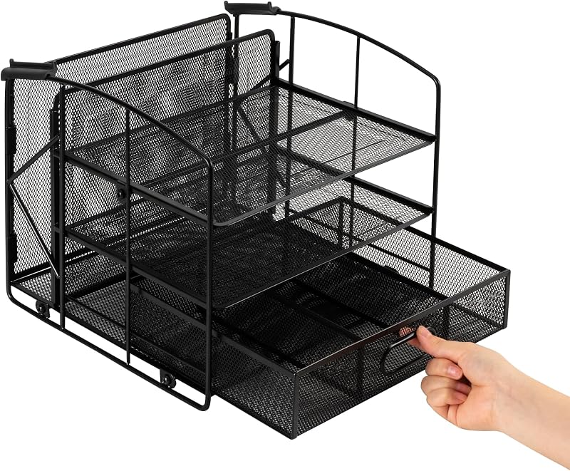 Rectangulaire Module de rangement, trieur de bureau avec 3 plateaux, tiroir coulissant et espace à dossiers suspendus, Noir