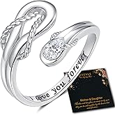 ZOEXUE Mother Daughter Rings Best Friend Knot Rings 925 Sterling Silver Knot Ring Elegant CZ Statement Square Ring Bands for Women Ladiess Mother's Day Gifts Jewelry Size 5-10