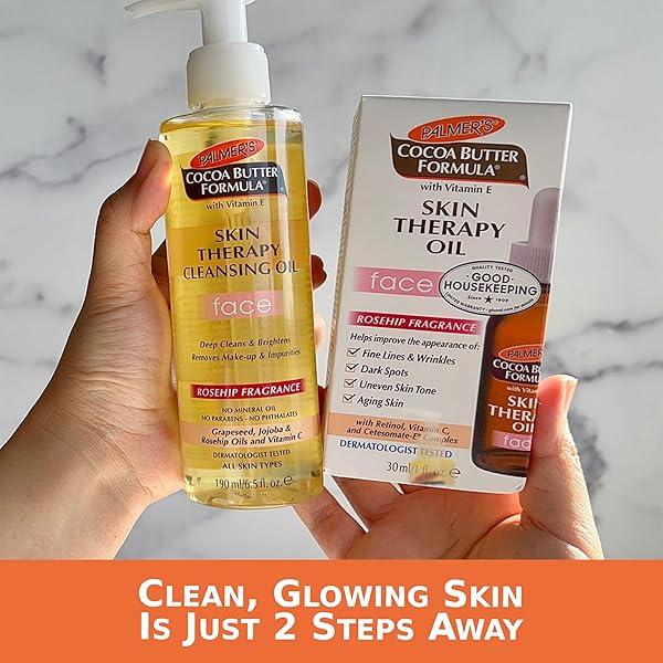 PALMER’S COCOA BUTTER FORMULA SKIN THERAPY CLEANSING OIL, GENTLE MAKEUP REMOVER WITH ROSEHIP OIL AND VITAMIN C, 6.5 OUNCE