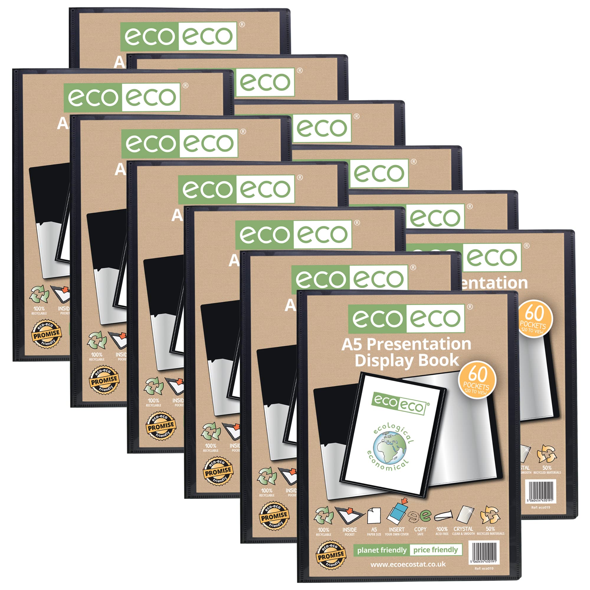 eco-eco A5 50% Recycled 60 Pocket Presentation Display Book Folder (Pack of 12)
