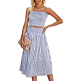 Angashion Women's Floral Crop Top Maxi Skirts Set 2 Piece Outfit Dress