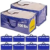 10 Pack Waterproof Moving Bags with Strong Zippers and Reinforced Handles, Real 100lb Capacity Extra Heavy Duty Large Storage Totes for Packing & Moving Storing, Alternative to Moving Boxes -95L,Blue