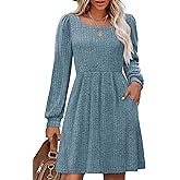 OFEEFAN Womens Winter Knit Sweater Dress Holiday Party Dresses for Women Blue S