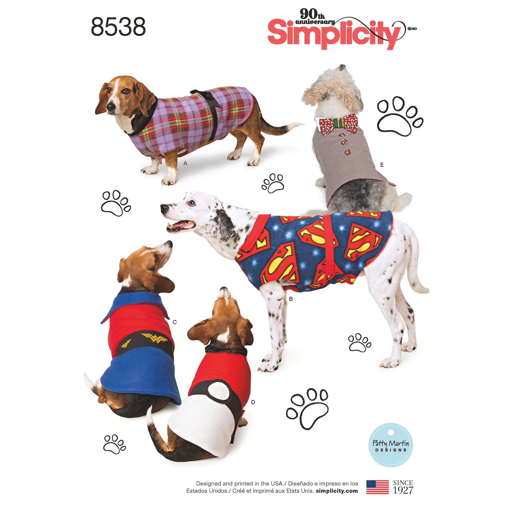 Simplicity Pattern 8538 A (S-M-L) Dog Coats in Three Sizes, Paper, White, 22 x 15 x 1 cm