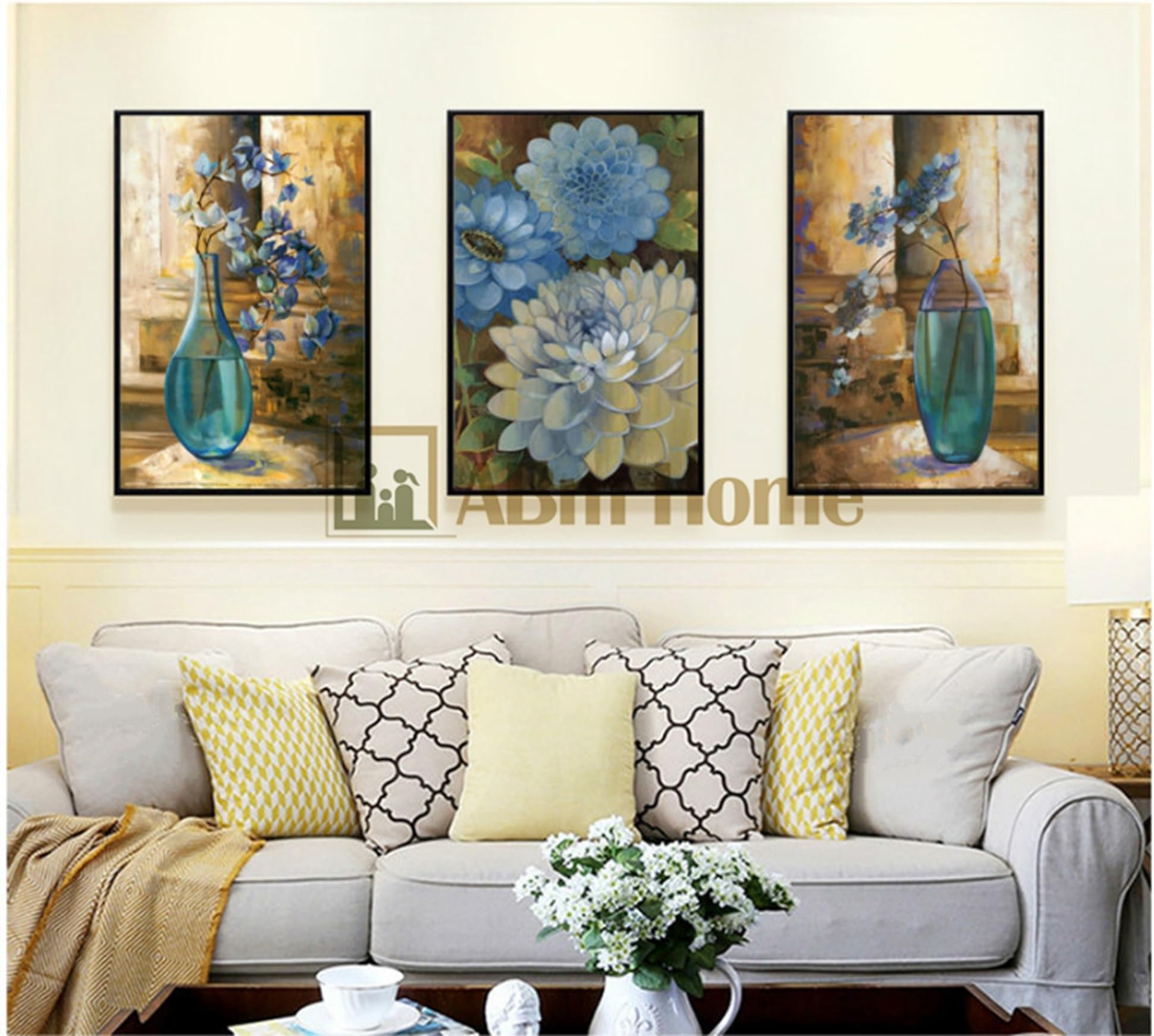 ABM Home -( 3pcs set Wall Art, Large Wall Picture Frame, Vintage Style,Framed Canvas, Large Poster (Black A)