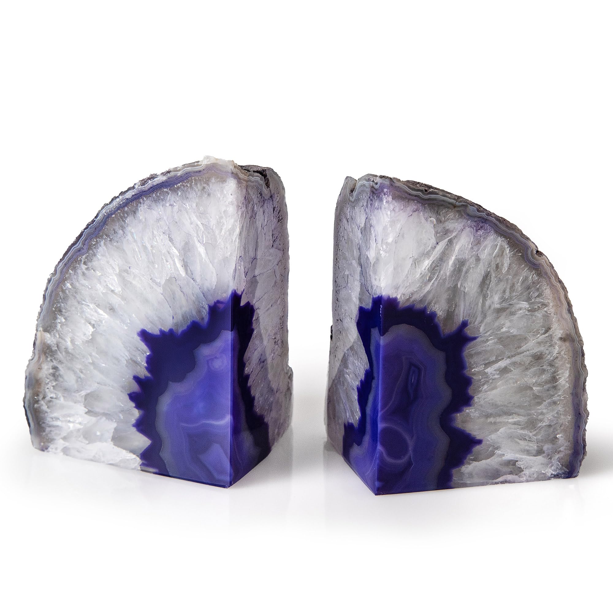 Purple Agate Bookends – Natural Crystal Geode Pair – Handmade Stone Book Ends for Office & Living Room