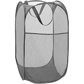 Deluxe Strong Mesh Pop up Laundry Hamper Basket with Side Pocket for Laundry Room, Bathroom, Kids Room, College Dorm or Travel Grey