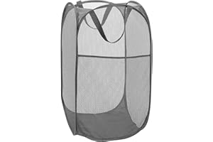 BATTOO Deluxe Strong Mesh Pop up Laundry Hamper Basket with Side Pocket for Laundry Room, Bathroom, Kids Room, College Dorm or Travel Grey