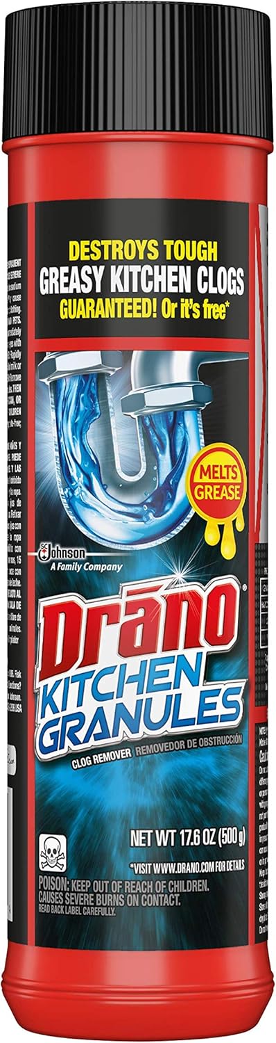 Drano Kitchen Granules Drain Clog Remover and Cleaner, Unclogs blockage from Grease or Cooking Oil, 17.6 oz: Health & Personal Care