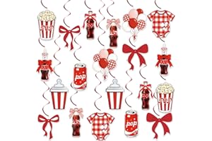 Phoaxul 20 Pcs Shes Ready to Pop Baby Shower Decorations Red Soda Pop Popcorn Baby Theme Hanging Swirls She's About to Pop Ce