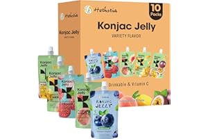 Hethstia Konjac Jelly Variety Pack, 10 Drinkable Jelly Pouches – Lychee, Blueberry, Peach, Mango, Passion Fruit – Vegan, Low Calorie, Keto, Gluten-Free, Vitamin C Healthy Snack