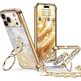 XYZ for iPhone 17 Pro Case with Stand, Phone Case with Double Ring Kickstand, Women Girls Bling Luxury Glitter Clear Phone Case Cover Heart for Apple 17 Pro, Gold