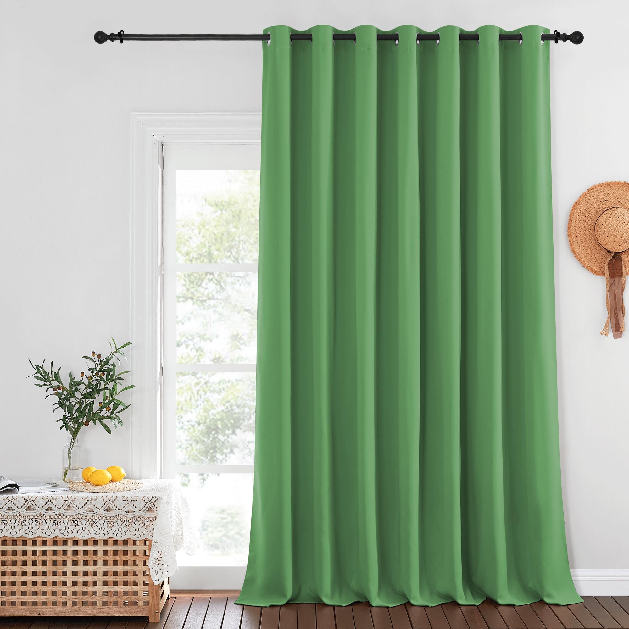 NICETOWN Patio Door Curtain Sound Blocking, Bedroom Privacy Room Divider Curtain, Thermal Insulated Blackout Closet Sliding Door Shade (1 Panel, 100" Wide x 120" Long, Froest Green) Image