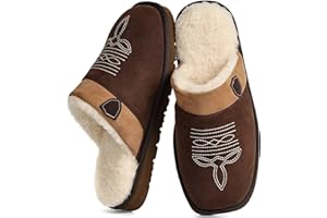 OOW Genuine Suede Cowboy Boot Slippers for Mens Western House Slippers Indoor and Outdoor Square Toe