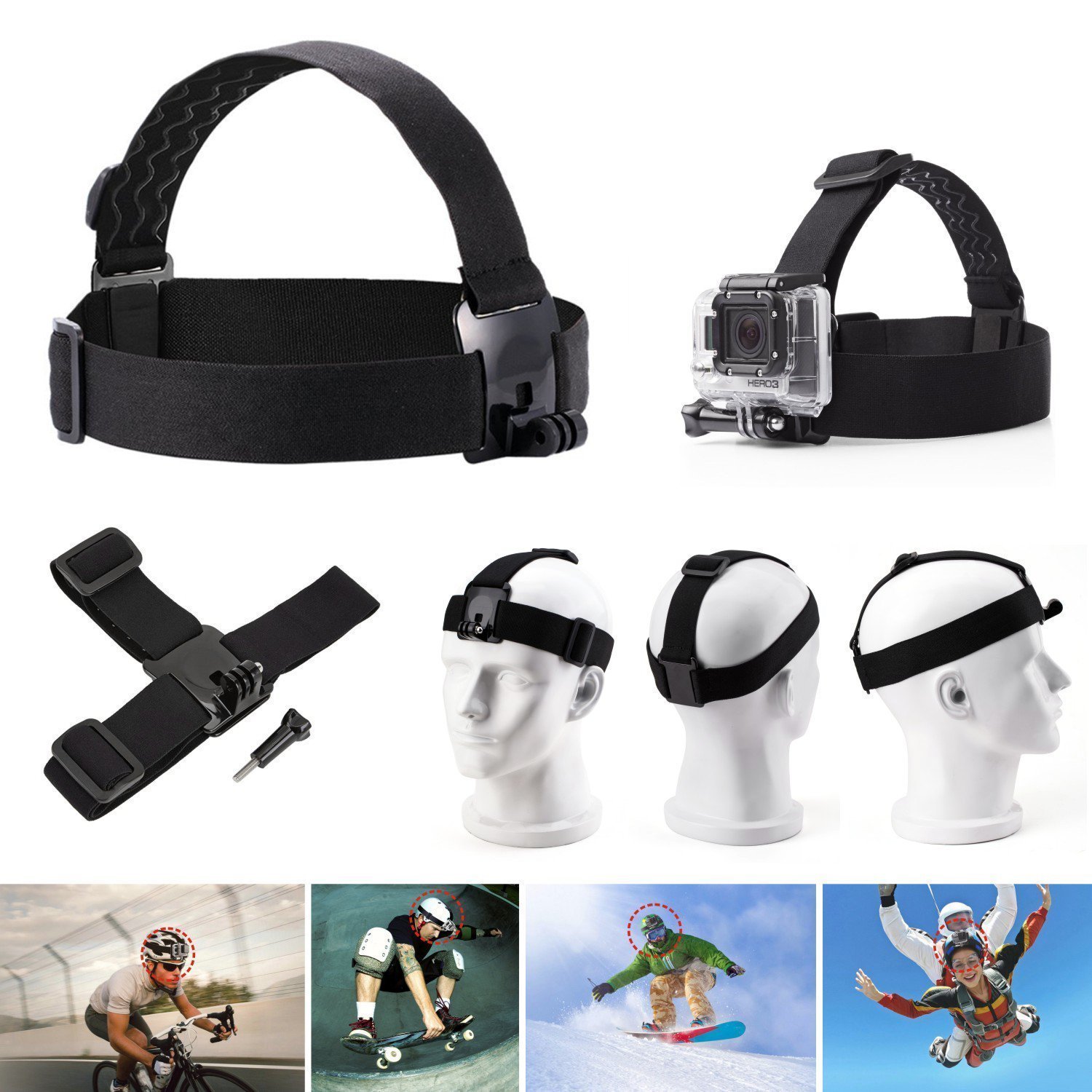 VVHOOY Action Camera Middle Carry Case/Head Chest Strap Mount/Selfie