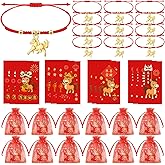 Cunno 12 Set 2026 Chinese New Year of The Horse Bracelet with Red Wish Cards and Organza Bags Adjustable Good Luck Chinese Zodiac Animal Red Braided Bracelets for Women Men New Year Gifts