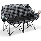 Bolosy Padded Double Camping Chair Folding Loveseat 2 Person Camp Chair Heavy Duty Lawn Chairs Camping Couch Outdoor Folding Sofa