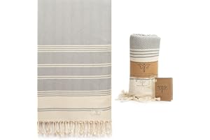 SMYRNA TURKISH COTTON Aegean Series Original Turkish Beach Towel | Prewashed, 37 x 71 Inches | Peshtemal and Turkish Bath Towel for SPA, Beach, Pool, Gym and Bathroom, Gray