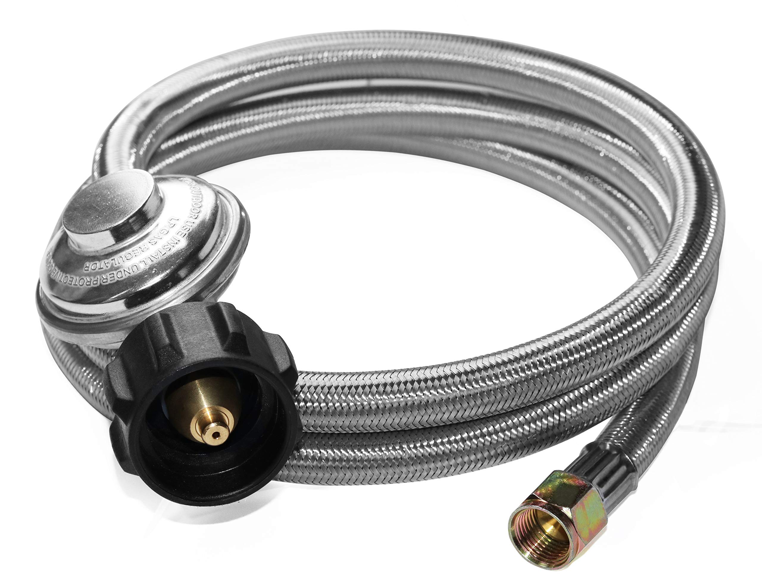 Photo 1 of DOZYANT 5 Feet Universal QCC1 Low Pressure Propane Regulator Grill Replacement with Stainless Steel Braided hose for Most LP Gas Grill, Heater and Fire Pit Table, 3/8" Female Flare Nut