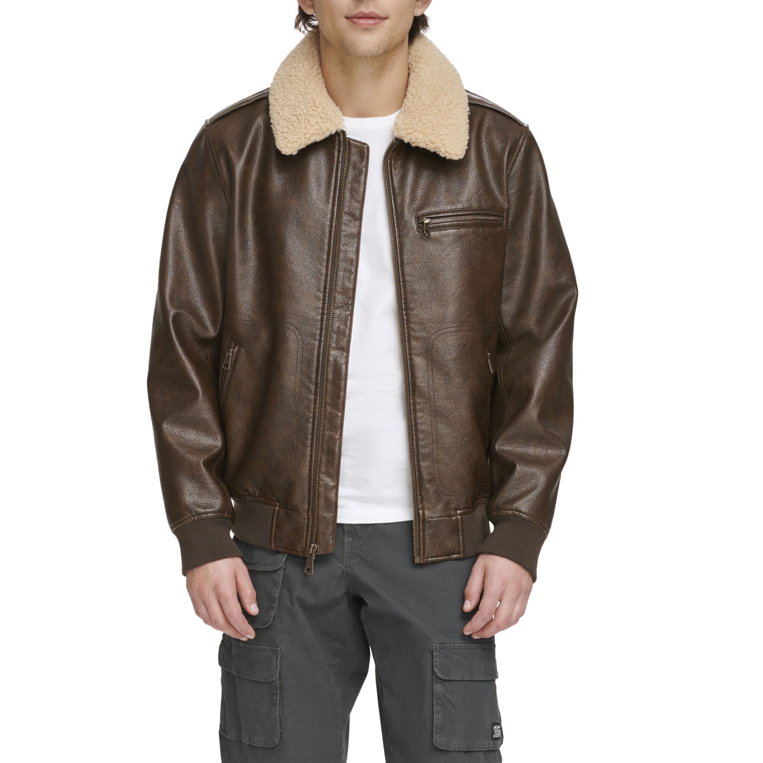 thumbnail image 2 of Real Leather Men’s 70s Bomber Jacket – Tan Nappa Aviator Style, Funnel Neck, Zip Front – Handmade UK Sizes XS-3XL 2 of 2