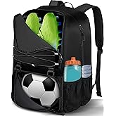 LOINTET Youth Soccer Bag, Soccer Backpack with Ball Compartment, Sports Equipment Training Bags Fits Basketball Football Volleyball and Accessories, Black