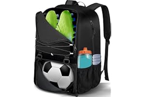 LOINTET Youth Soccer Bag, Soccer Backpack with Ball Compartment, Sports Equipment Training Bags Fits Basketball Football Volleyball and Accessories, Black