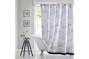 BESTRIPES Nautical Shower Curtain, Navy Anchor Sailboat Waterproof Fabric Shower Curtains for Bathroom, Nautical Beach Themed Bathroom Curtains, 62" W x 72" H