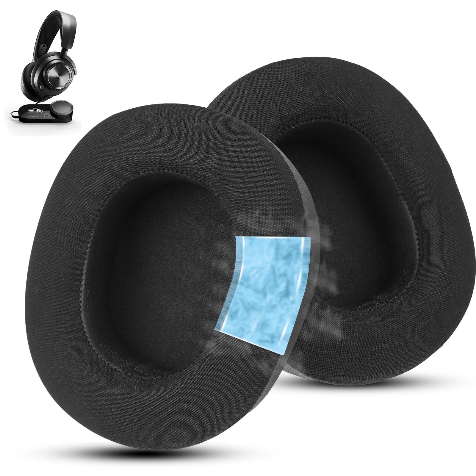 Wzsipod-Cooling Gel Replacement Earpads for SteelSeries Arctis, Nova Pro Wired, Nova 1/1X/1P/3/7/7X/7P Gaming Headphones, Sound Isolation&Softer High-Density Foam | Black