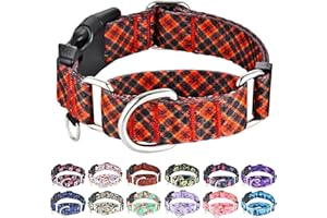 Fidohug Christmas Martingale Collar for Dogs Plaid Dog Collars for Small Medium Large Dogs with Buckle Adjustable Soft Nylon Dog Collar (Red Plaid, Large)