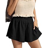 Tomosc Linen Shorts for Women Summer Casual Elastic High Waisted Wide Leg Loose Beach Shorts with Pockets