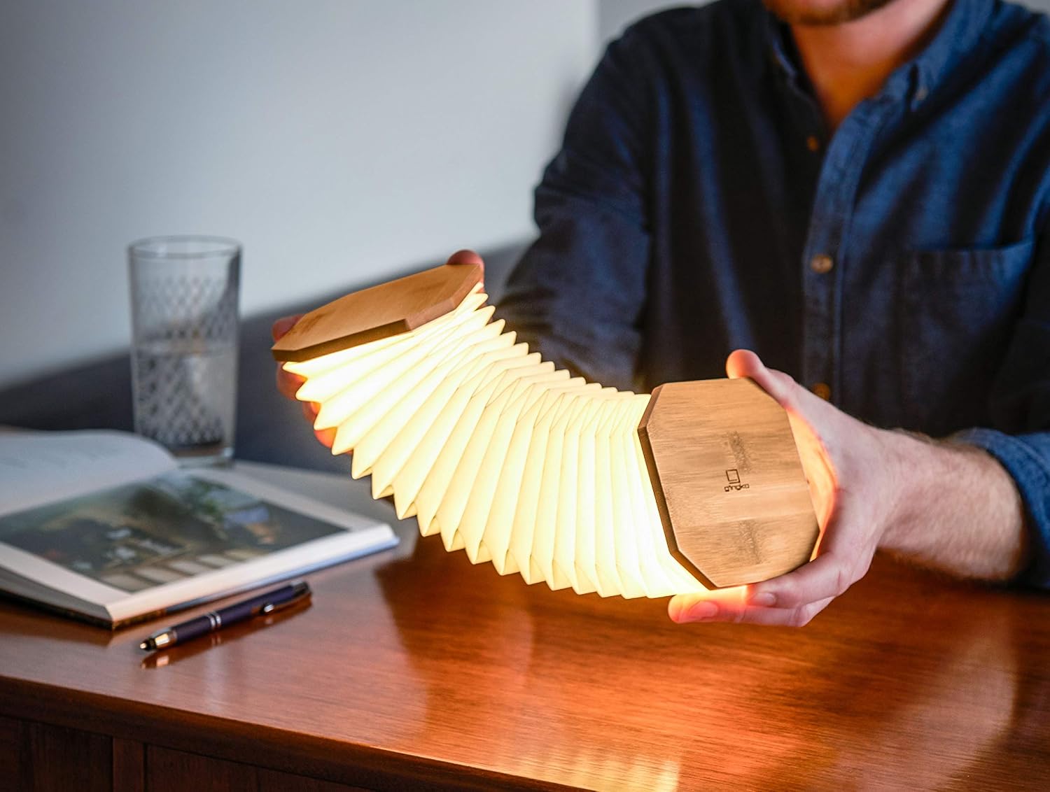 Gingko LED Accordion Lamps Natural Wood, Lanyard Included, Long Lasting Rechargeable Battery, USB-C Cable Included - Image 3