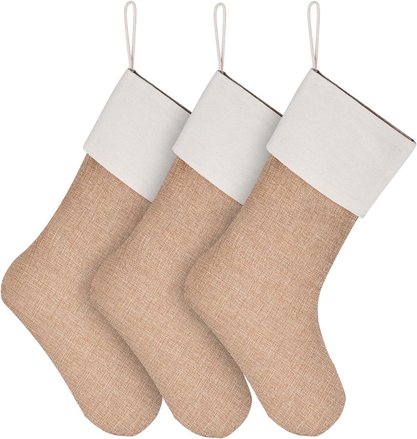 Stockings & Holders - Sunshane Burlap Christmas Stockings Xmas Fireplace Hanging Stockings Decoration Stockings for Christmas Decoration DIY Craft (Flaxen, 3)