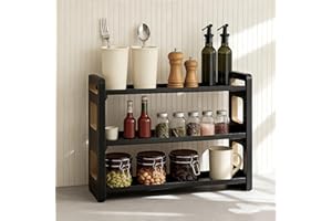 SEICASAYA Wood and Metal Spice Rack and Bathroom Organizer Tiered Standing Shelf for Pantry with Anti-Fall Design (Black 3 Ti