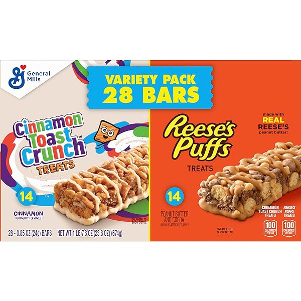 CINNAMON TOAST CRUNCH AND REESE’S PUFFS CEREAL TREAT BARS VARIETY PACK, SNACK BARS, 28 CT, 23.8 OZ